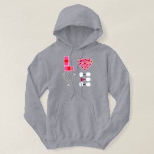 Veste À Capuche Pickleball Love Heart Court Balls Paddles Rose Rou