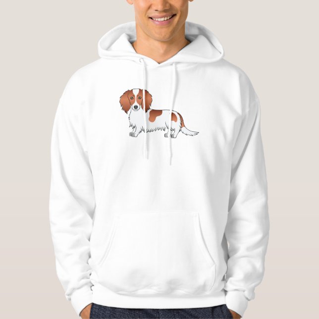 Veste À Capuche Piebald rouge long cheveux Dachshund mignon chien  (Devant)