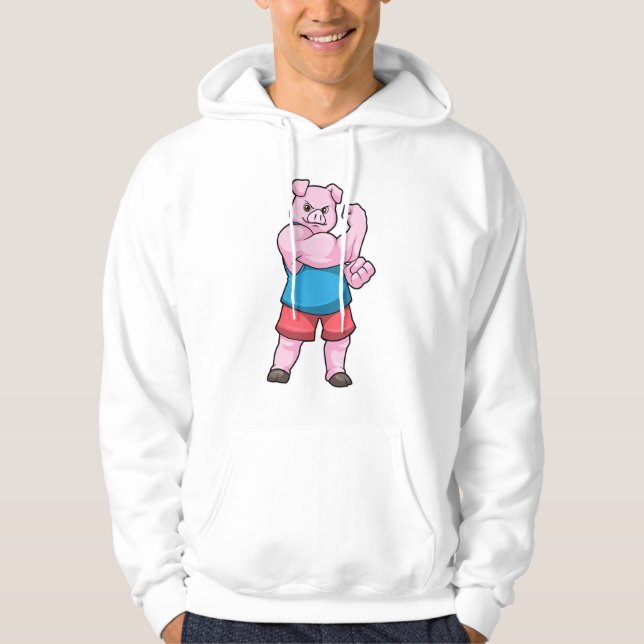 Veste À Capuche Pig comme Bodybuilder avec grand bras Supérieur (Devant)