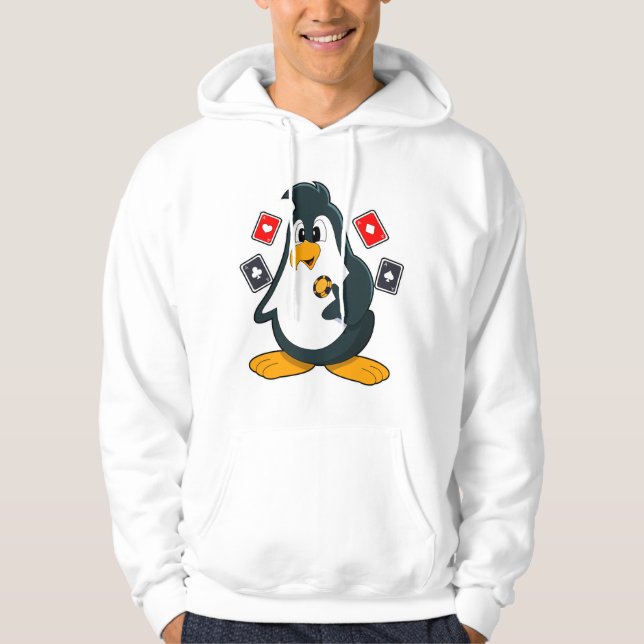 Veste À Capuche Pingouin au Poker avec cartes de Poker (Devant)