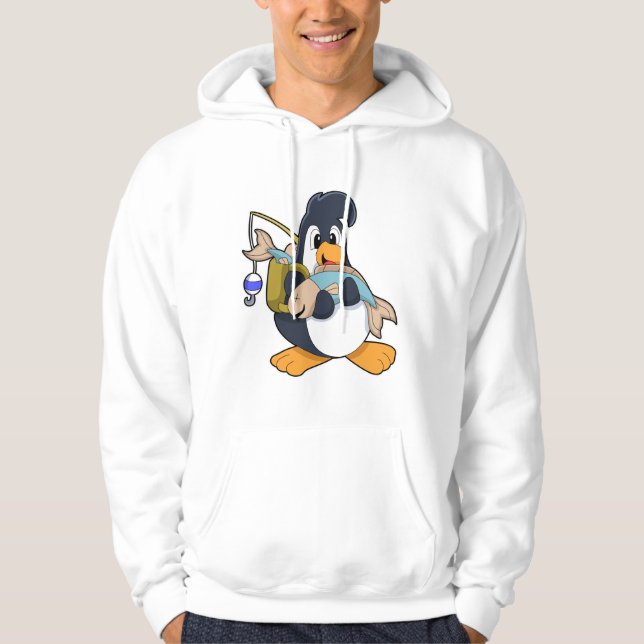 Veste À Capuche Pingouin comme pêcheur avec poisson (Devant)
