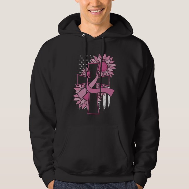 Veste À Capuche Pink Ribbon Cross Sunflower Cancer du sein Foi (Devant)