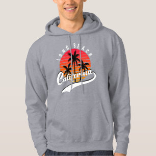 Veste À Capuche Plage Grey Long Rétro Coucher De Soleil Et Palmier
