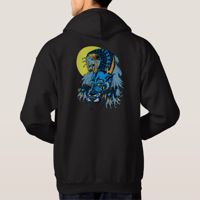 Veste À Capuche Pleine lune Blue Asian Art Dragon (Dos)