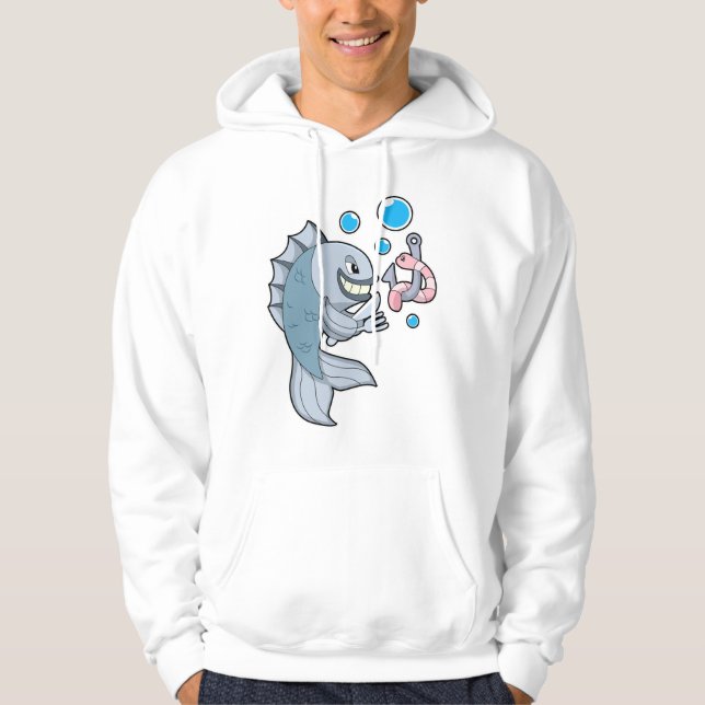 Veste À Capuche Poisson avec hameçon et ver de poisson (Devant)