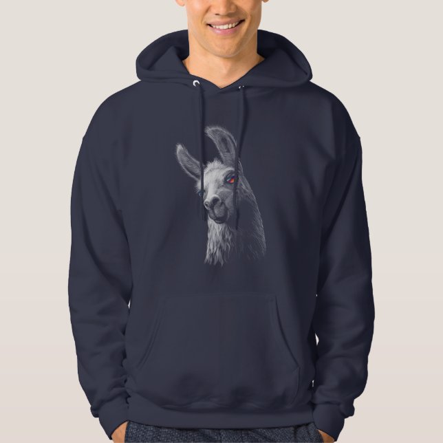 Veste À Capuche Portrait Head Cute Llama sur Arrière - plan noir (Devant)