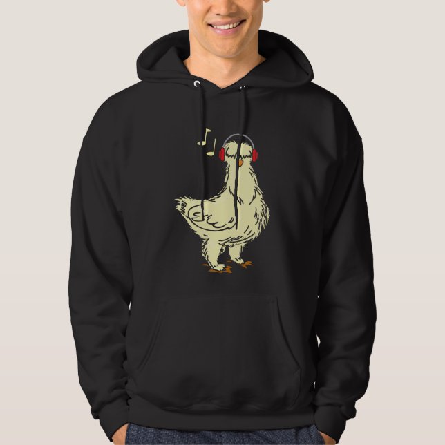 Veste À Capuche Poulet en Silkie portant un casque (Devant)