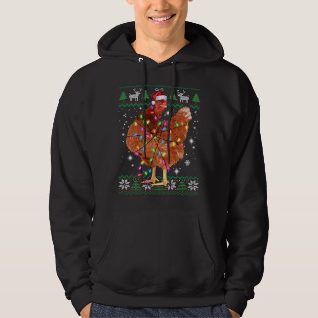 Veste À Capuche Poulets de Noël moche Santa Hat Lights Sweater Xm (Devant)
