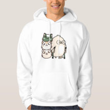 Poussin avec cannes axillaires et pile de chats