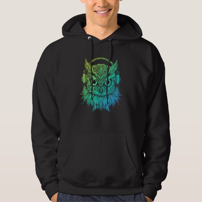 Veste À Capuche Rave Turntable Electro DJ Techno Owl with Headphon (Devant)