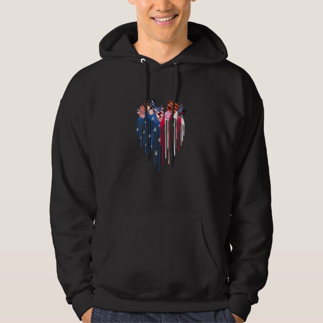 Veste À Capuche Red Blue Pitbull Heart USA Drapeau joli 4 juillet (Devant)