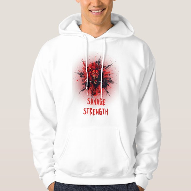 Veste À Capuche Résistance - Lion rouge rugissant avec Barbell Gy (Devant)