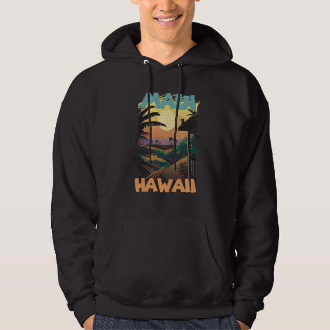Veste À Capuche Retro Maui Hawaii Palm trees Ocean Surfing (Devant)