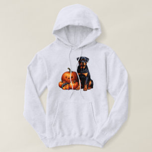 Veste À Capuche Rotweiler Chien assis par des Citrouilles d'Hallow