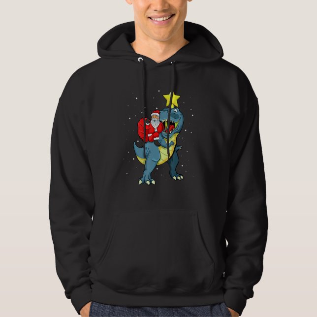 Veste À Capuche Santa Claus Riding T Rex Dinosaur Noël Pour Bo (Devant)