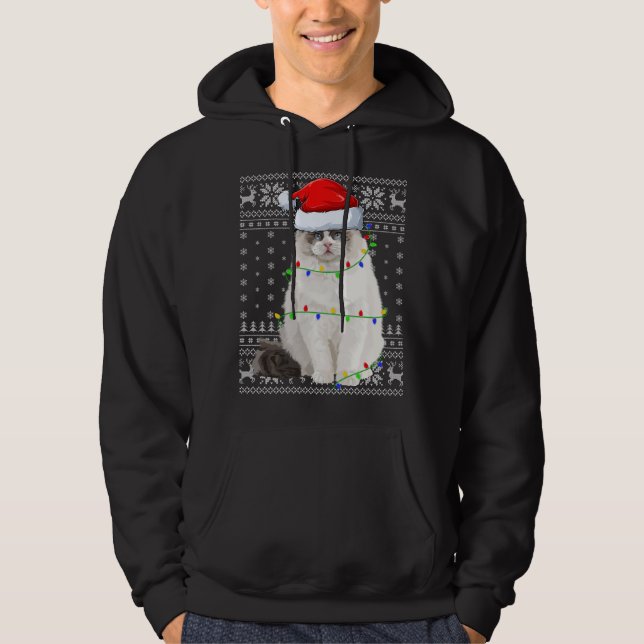 Veste À Capuche Santa Hat Ragdoll Chat Xmas Éclairage Laid Ragdoll (Devant)