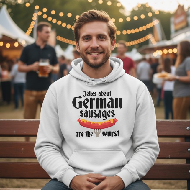 Veste À Capuche Saucisses allemandes (jokes about German sausages are the wurst - man at food festival in Germany)