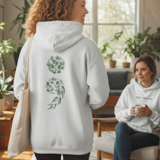 Veste À Capuche Semicolon Botanique Personnalisé Vert Santé Mental