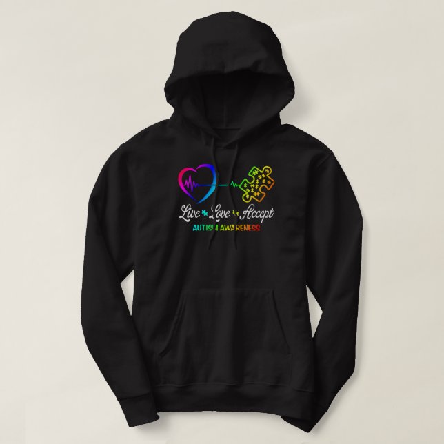 Veste À Capuche Sensibilisation sur l'autisme Live Love Accepter (Design devant)