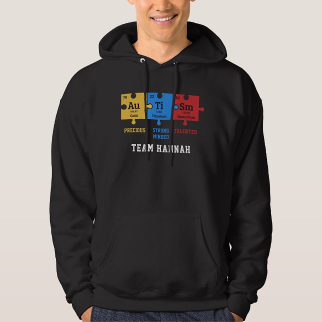 Veste À Capuche Sensibilisation sur l'autisme Puzzles Nom de l'équ (Devant)