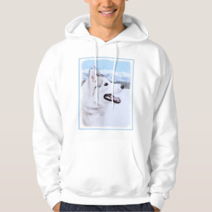 Veste À Capuche Sibérie Husky (argent et blanc) Peinture Chien Art