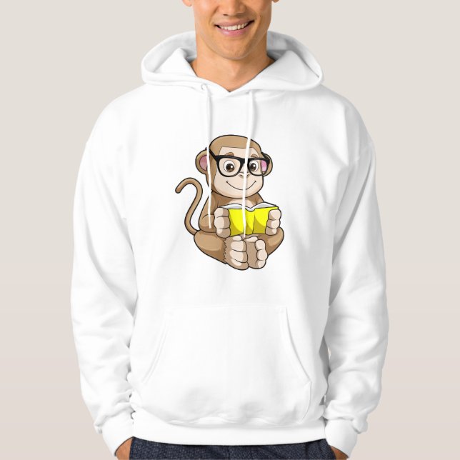 Veste À Capuche Singe comme étudiant avec des lunettes et un livre (Devant)