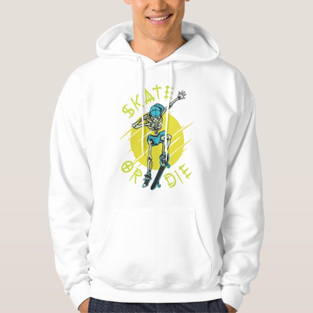 Veste À Capuche Skate ou die Skeleton Skateboarder (Devant)