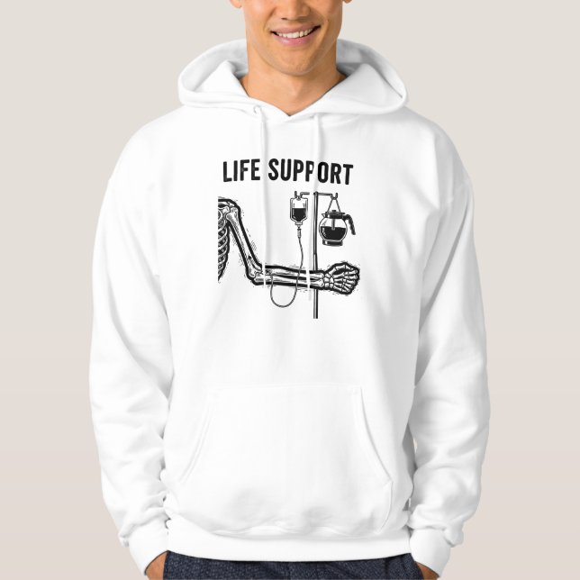 Veste À Capuche Skeleton Dark Humor Funny "Life Support" Coffee (Devant)