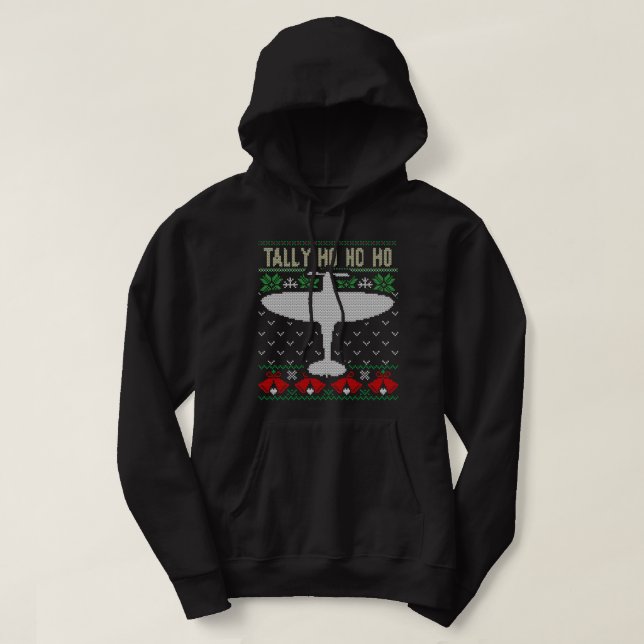 Veste À Capuche Spitfire Noël laid Jumper Style avion (Design devant)