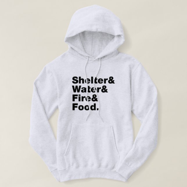 Veste À Capuche Survie (Abri & Eau & Feu & Nourriture). (Design devant)