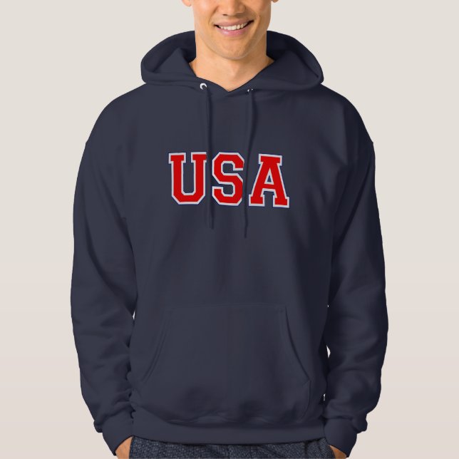 Veste À Capuche Sweatshirt à capuchon blanc des Etats-Unis et bleu (Devant)