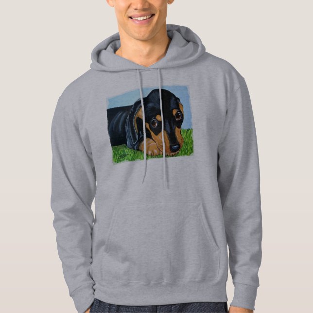 Veste À Capuche Sweatshirt noir et bronzage de teckel de chiot (Devant)