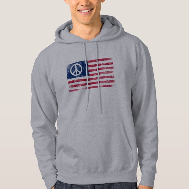 Veste À Capuche Symbole de paix et drapeau américains en détresse (Devant)