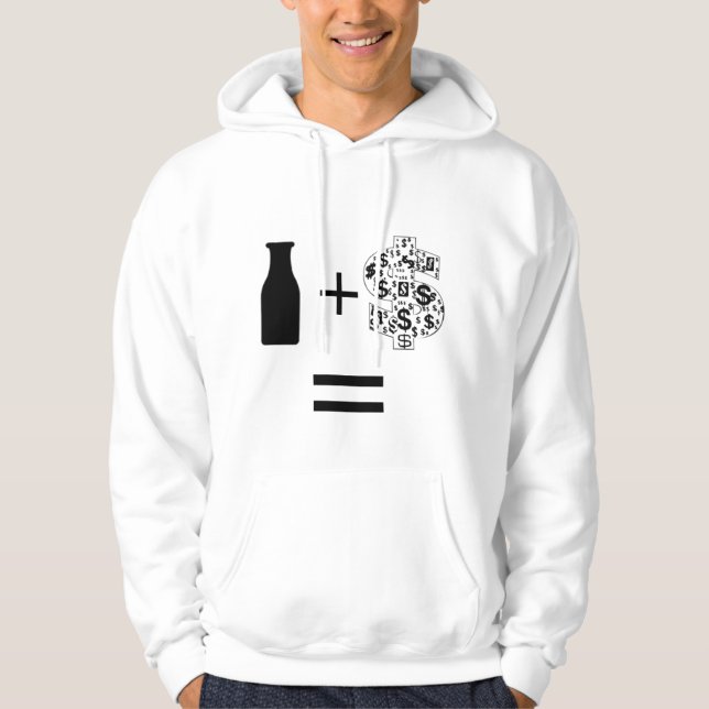Veste À Capuche symboles dollar, BOUTEILLE À LAIT NOIRE, +, = (Devant)