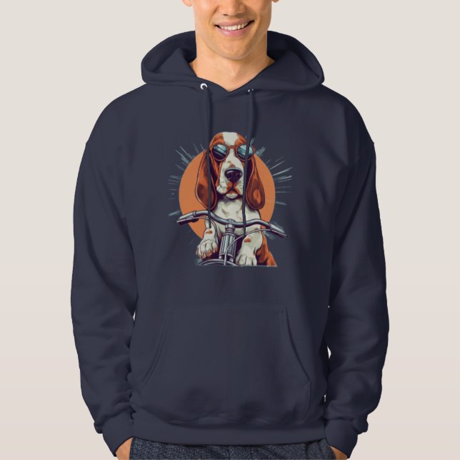 Veste À Capuche T-Shirt, basset cool caricature hound biker (Devant)