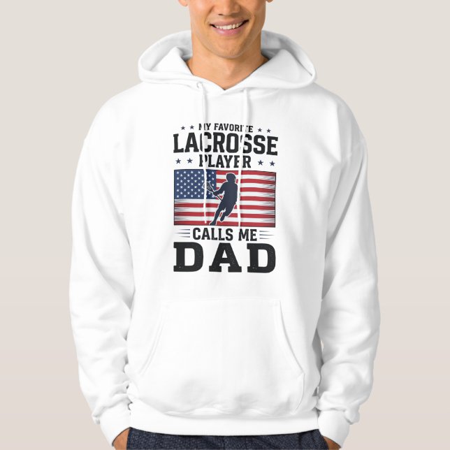 Veste À Capuche T-shirt drôle de papa de lacrosse drapeau américai (Devant)