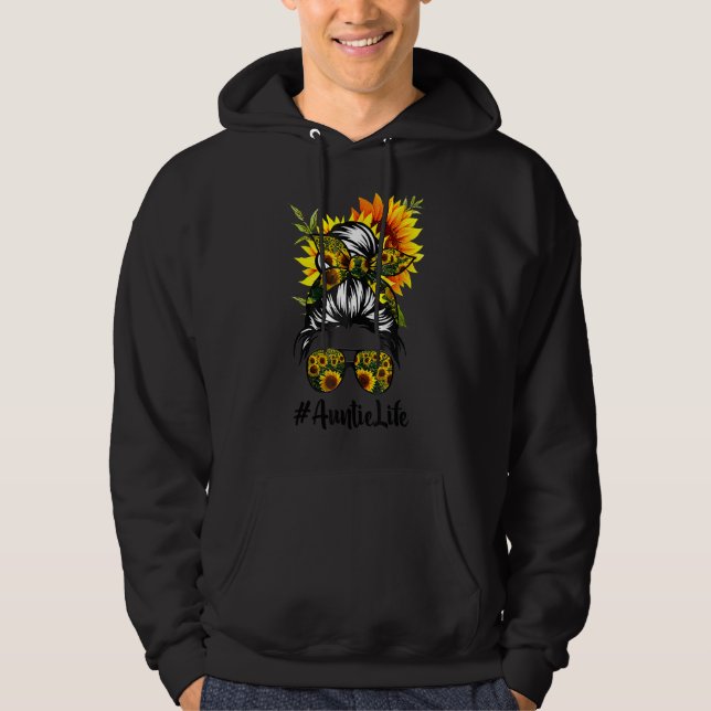 Veste À Capuche Tante Vie Tournesol Messy Cheveux Bun Fête des mèr (Devant)