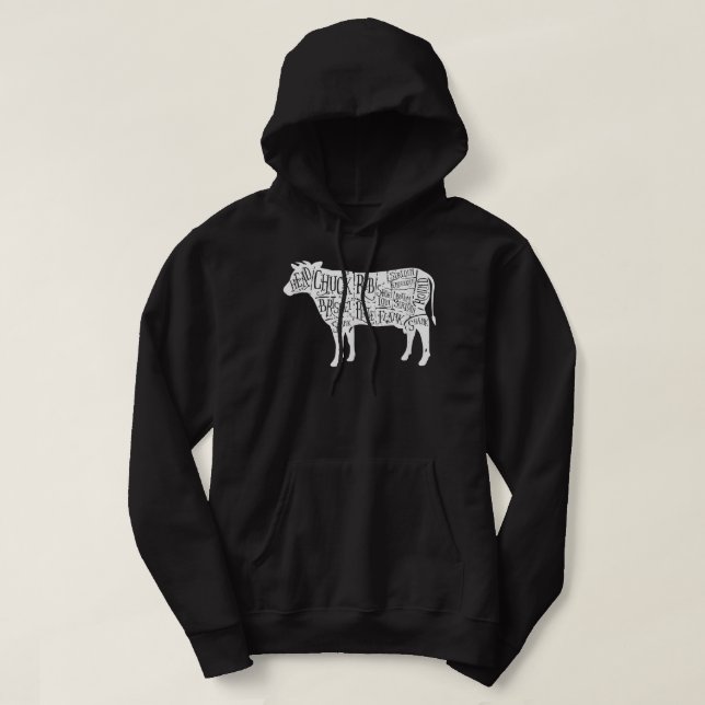 Veste À Capuche Tee - shirts du boucher de vache - Diagramme des c (Design devant)