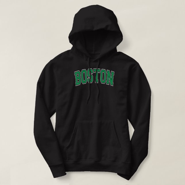 Veste À Capuche Texte vert du style Varsity de Boston (Design devant)