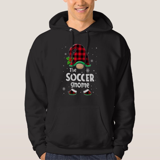 Veste À Capuche The Soccer Gnome Buffalo Plaid Christmas Matching  (Devant)