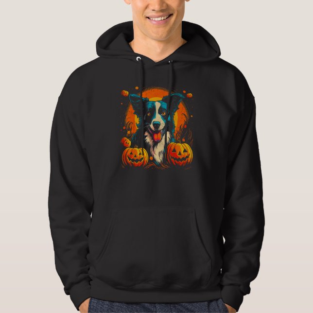 Veste À Capuche Thème Halloween Chien Border Collie (Devant)