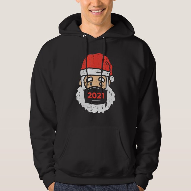 Veste À Capuche Triste Père Noël 2021 Masque Visage Quarantine Paj (Devant)