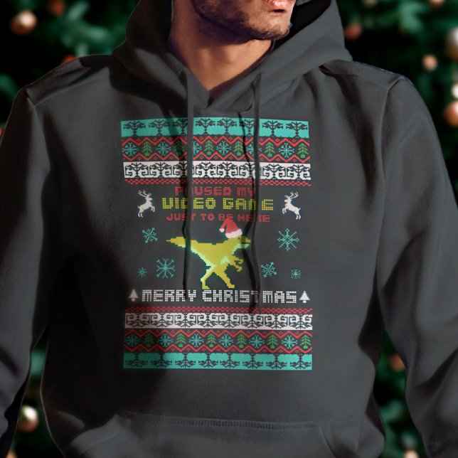Veste À Capuche Ugly Gamer Christmas Hoodie – Style Pixel Dinosaur (Créateur téléchargé)