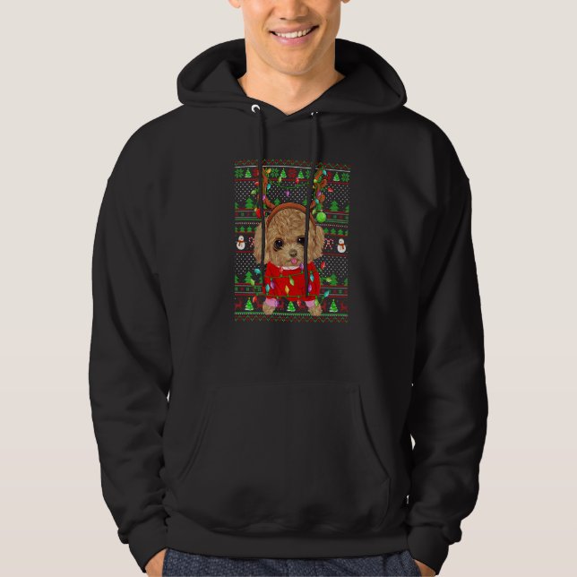 Veste À Capuche Ugly Xmas Sweater Style Lights Toy Poodle Dog Chri (Devant)