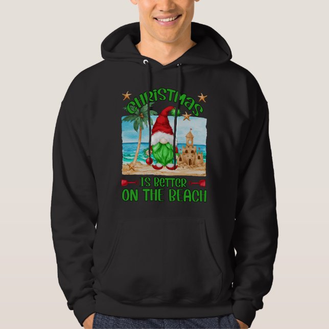 Veste À Capuche Vacances De Noël Sur La Plage Drôle Gnome (Devant)