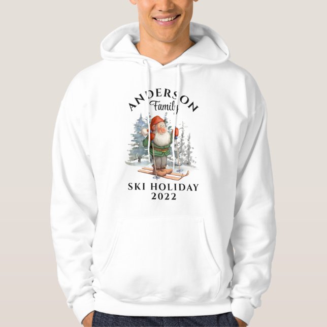 Veste À Capuche Vacances de ski en famille avec nom et année (Devant)