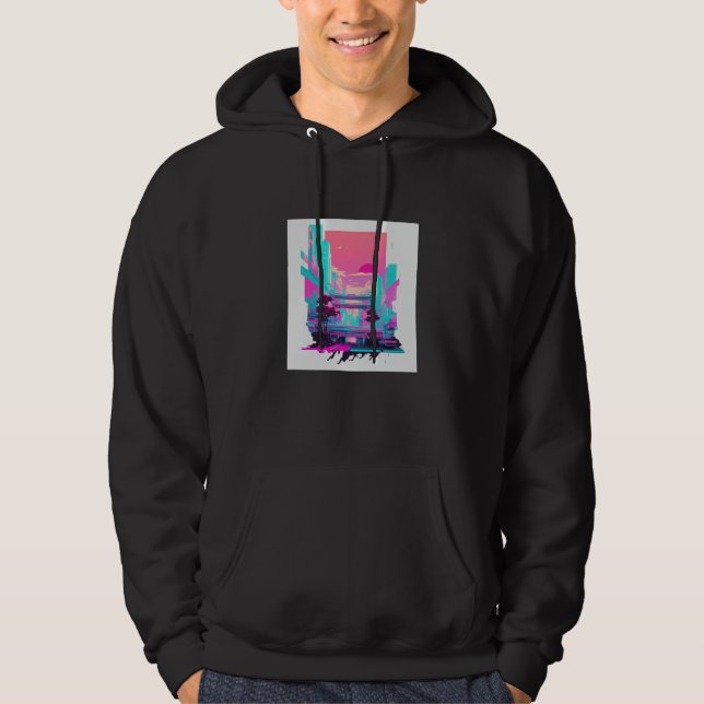 Veste À Capuche Vaperwave Aesthetic Glitch Retrowave Synthwave  11 (Devant)
