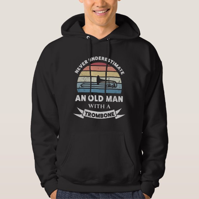 Veste À Capuche Vieux homme avec Trombone Drôle cadeau papa (Devant)