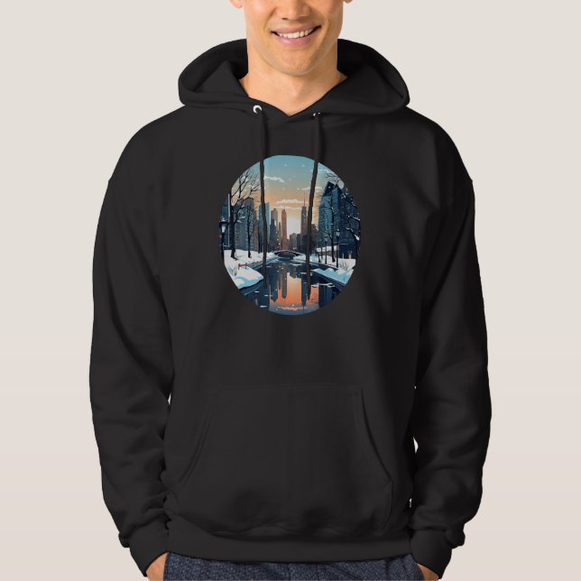 Veste À Capuche Ville hivernale cool avec lac en hiver saison pour (Devant)