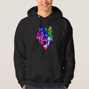 Veste À Capuche Visage Coloré De Tête De Loup Pour Wolf Lover Wolv